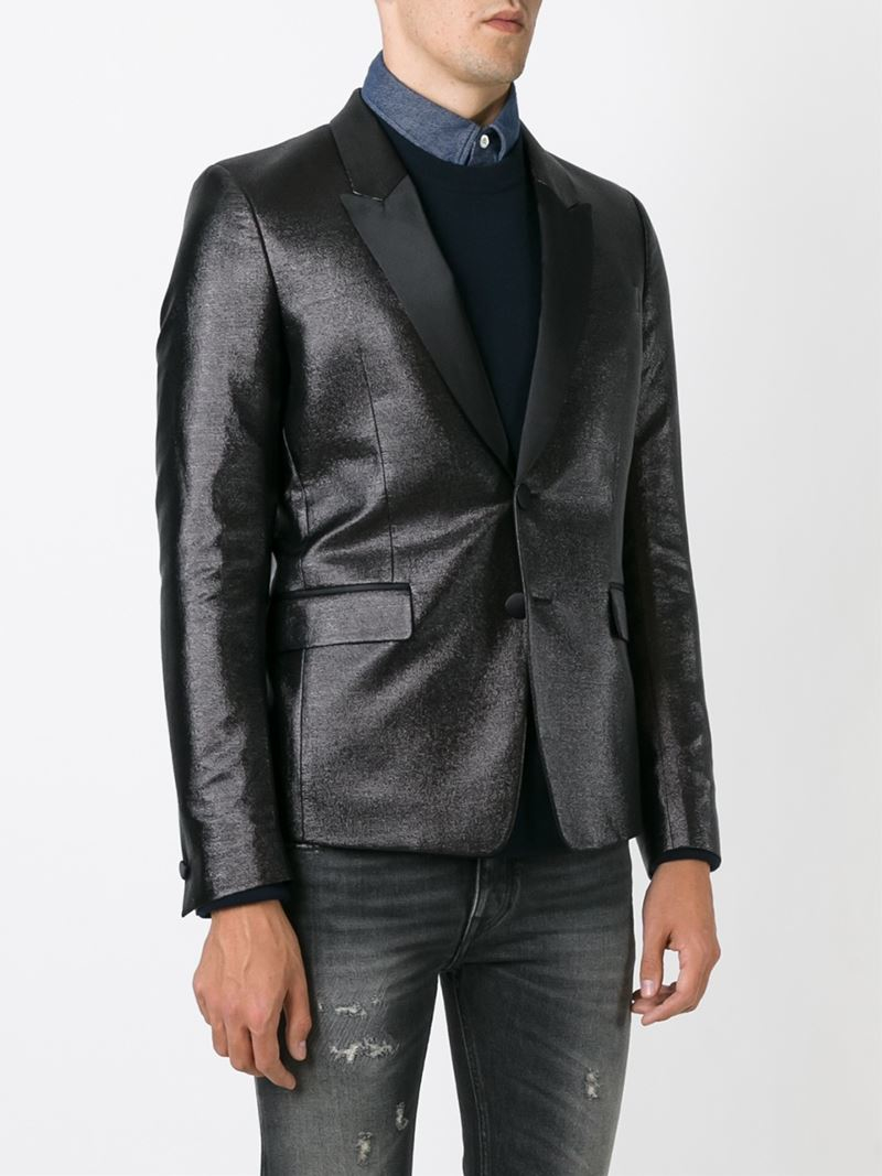 Lyst Diesel Black Gold Two Button Shiny Blazer in Black for Men