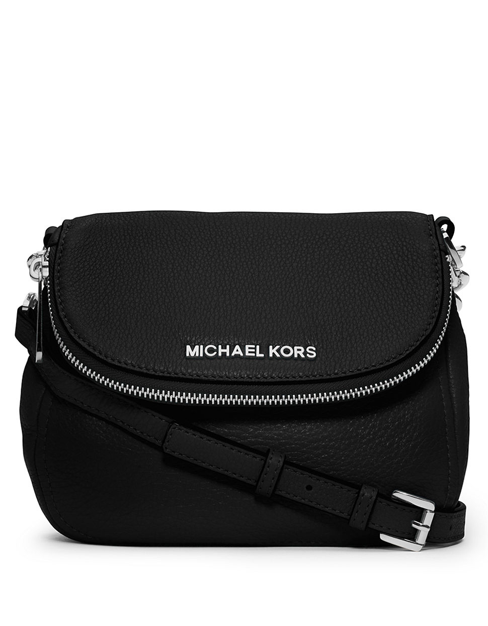 Michael Michael Kors Bedford Leather Flap Crossbody Bag in Black | Lyst