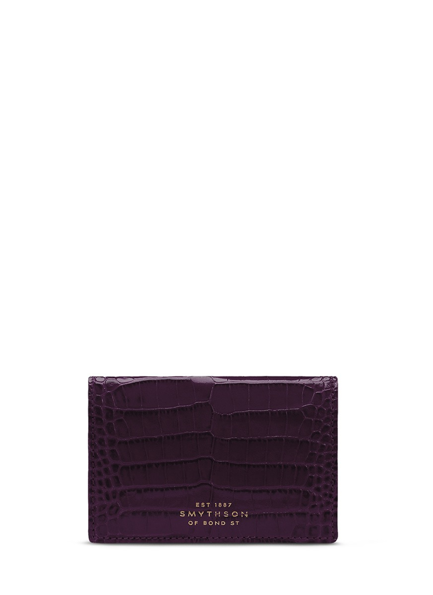 Smythson Mara Croc Effect Leather Cardholder Case In Purple