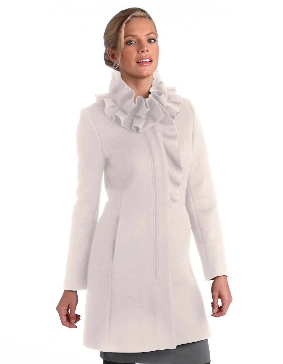 Lyst - Elie Tahari Ruffle Collar Walker Coat in White