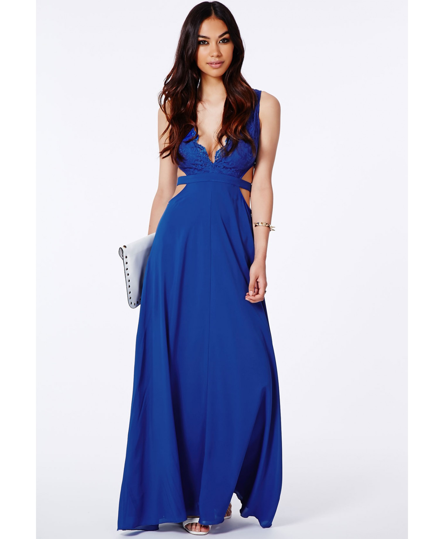 Lyst - Missguided Bakiya Cobalt Blue Lace Cut Out Maxi Dress in Blue