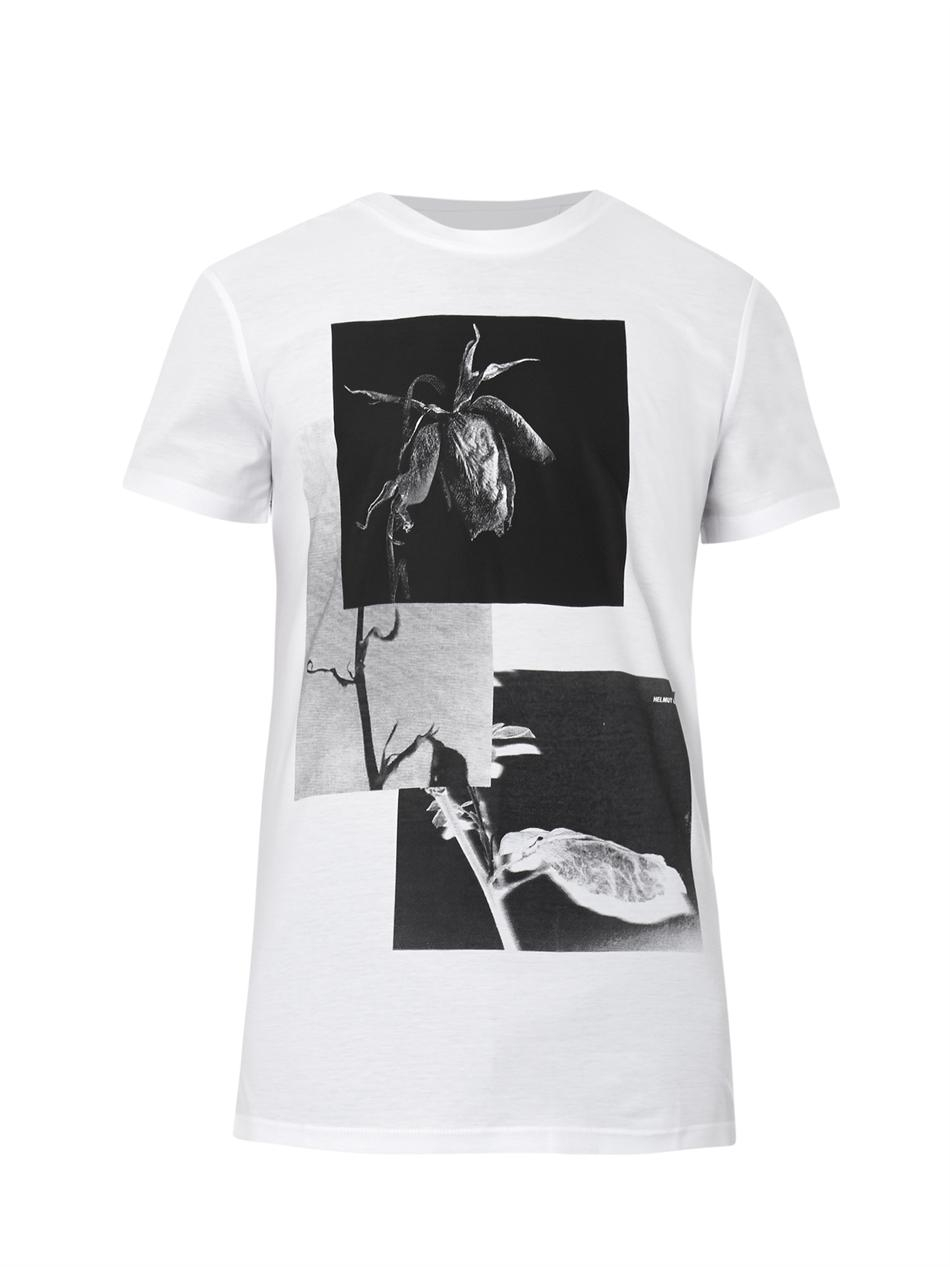 HELMUT LANG Mens Withered Rose Jersey Tee White - Shirts & Tops HELMUT LANG Mens Withered Rose Jersey Tee White - Shirts & Tops