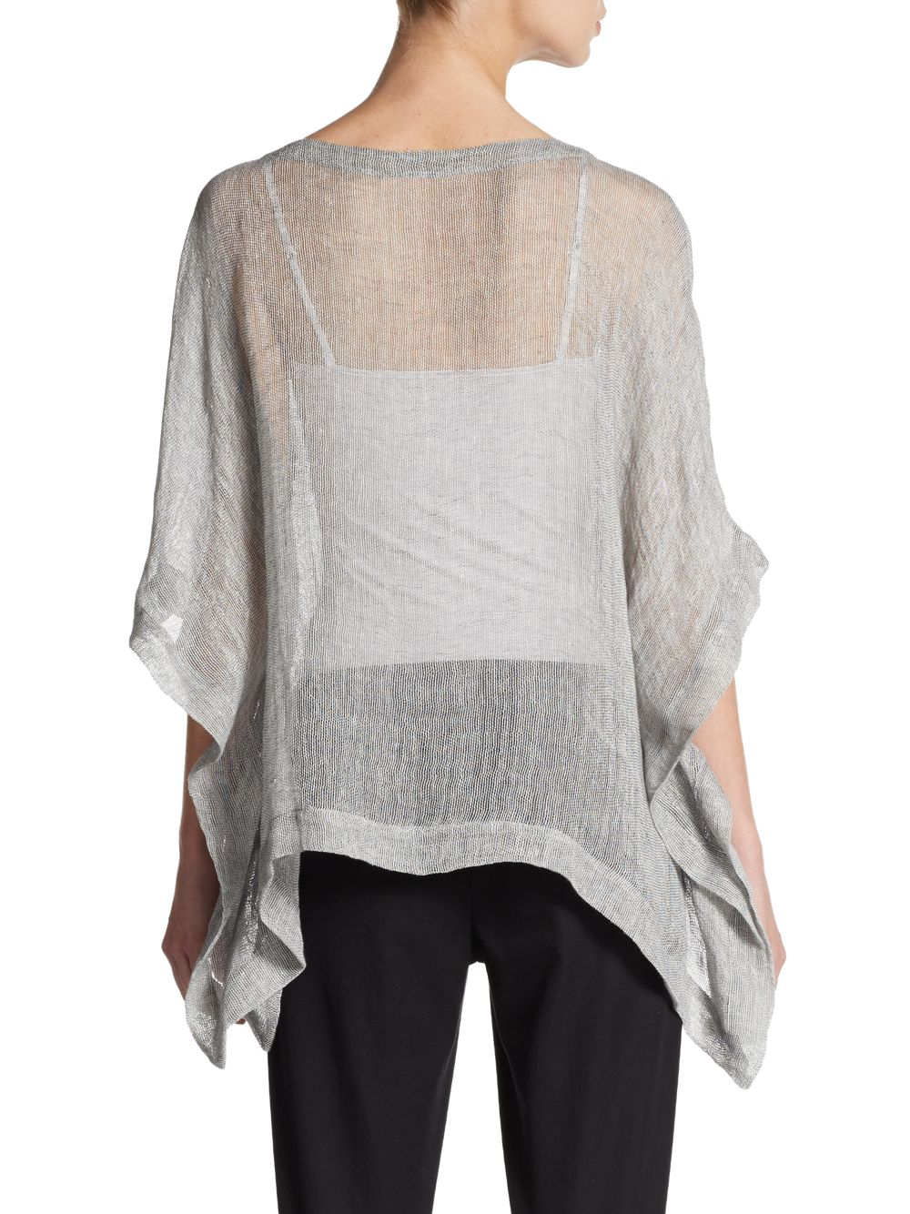 Eileen Fisher Linen Blend Mesh Poncho In Gray Lyst