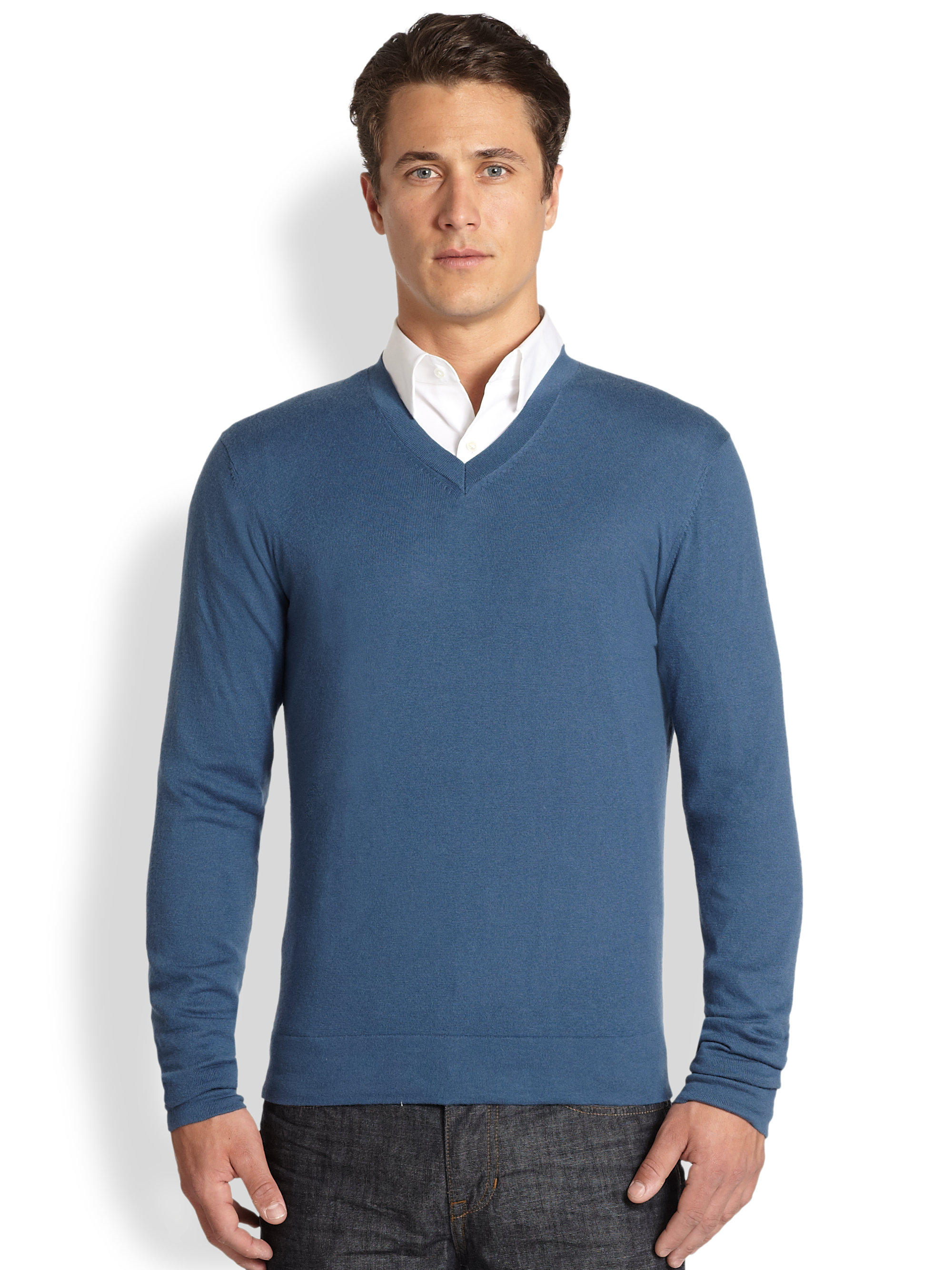 Lyst - Theory Leiman V-neck Cashmere & Cotton Sweater in Blue for Men