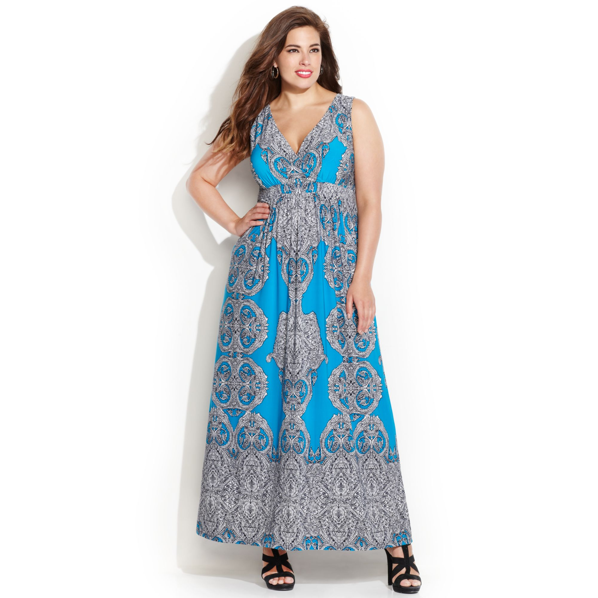 Inc international concepts Plus Size Printed Empirewaist Maxi Dress in ...
