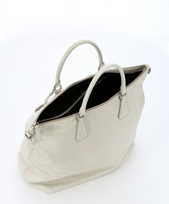 Prada Pre-owned: Ivory Crinkled Leather Oversized Convertible Tote ...  
