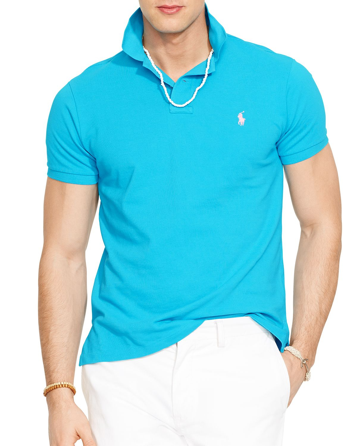 Lyst - Ralph Lauren Polo Custom Fit Mesh Polo Shirt - Slim Fit In Blue ...