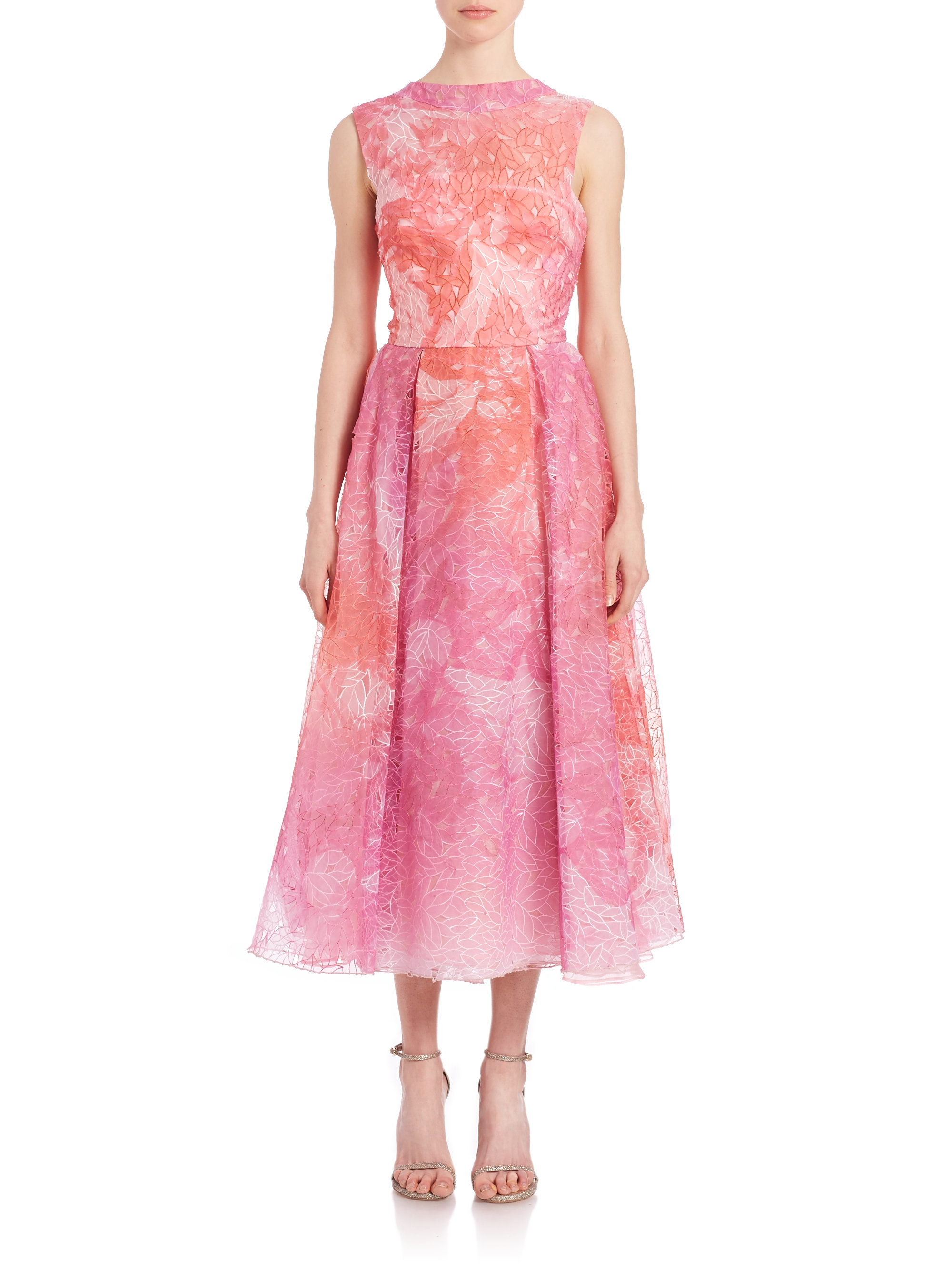 Lyst Ml Monique Lhuillier Organza Fl Swing Dress In Pink Gallery