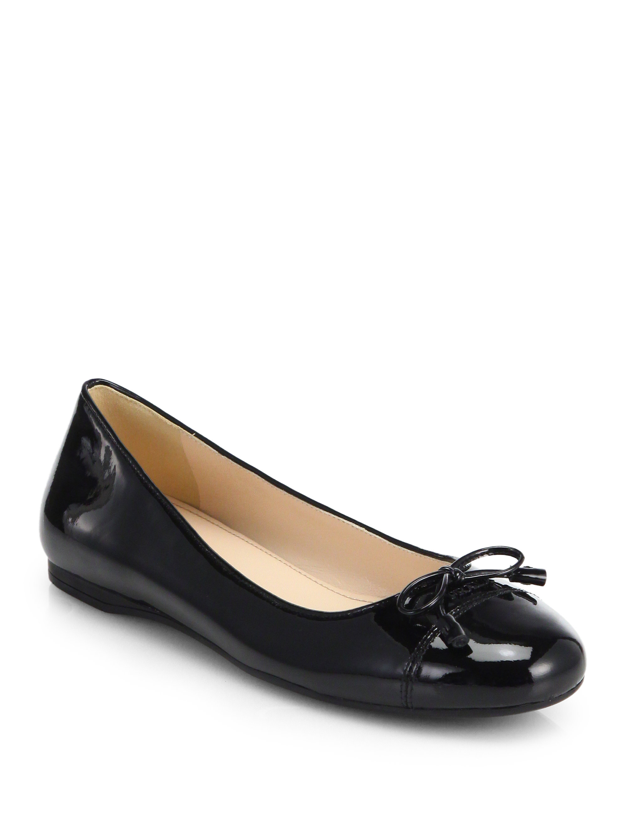 Lyst - Prada Patent Leather Bow Ballet Flats in Black