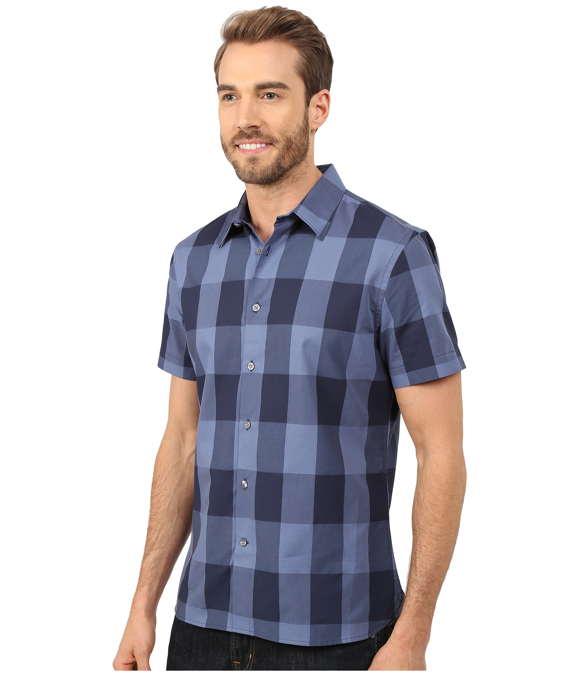 Lyst - Perry Ellis Short Sleeve Large Check Pattern Shirt in Blue for Men