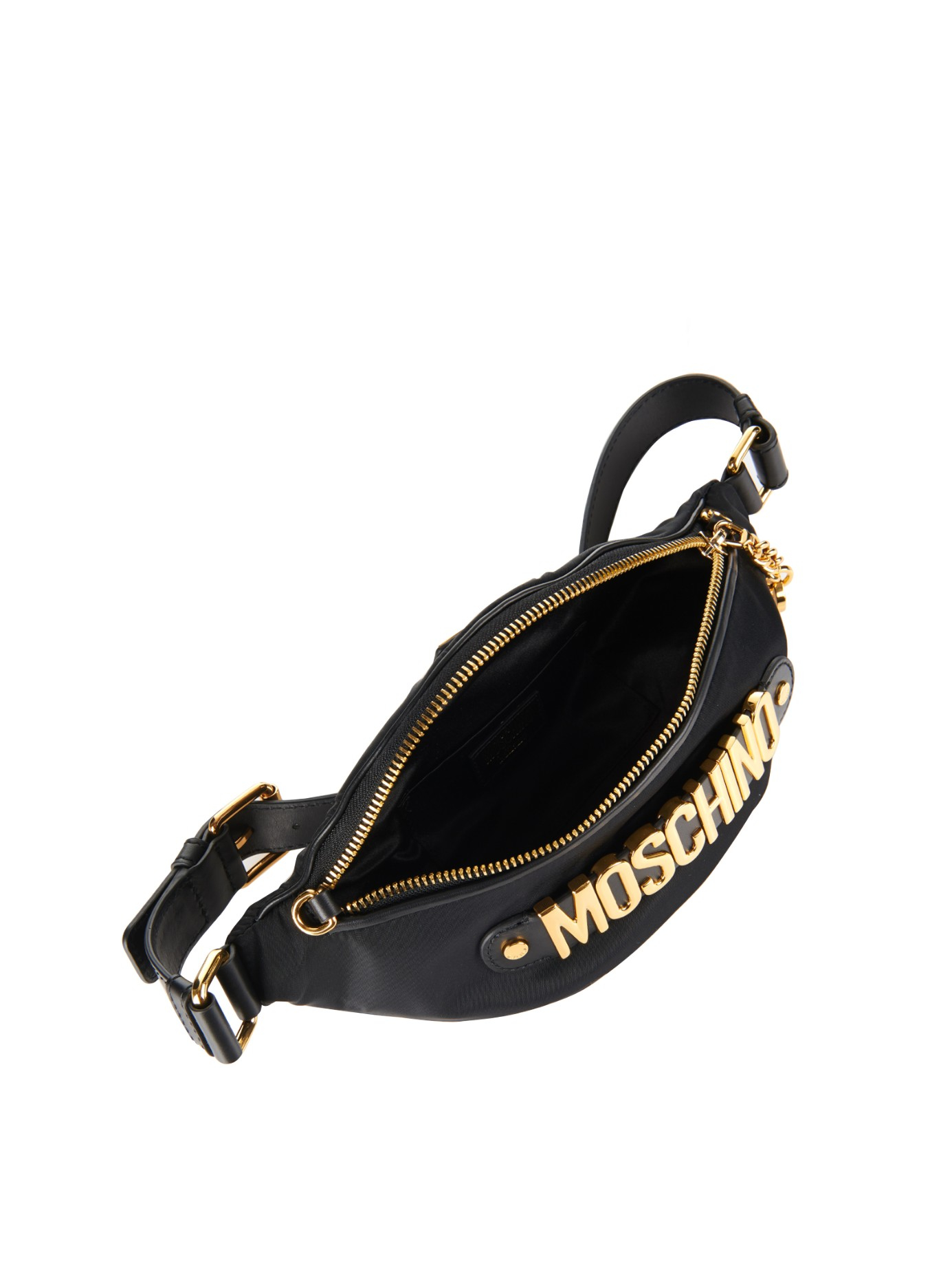 Lyst - Moschino Lettering Leather And Nylon Belt Bag in Black
