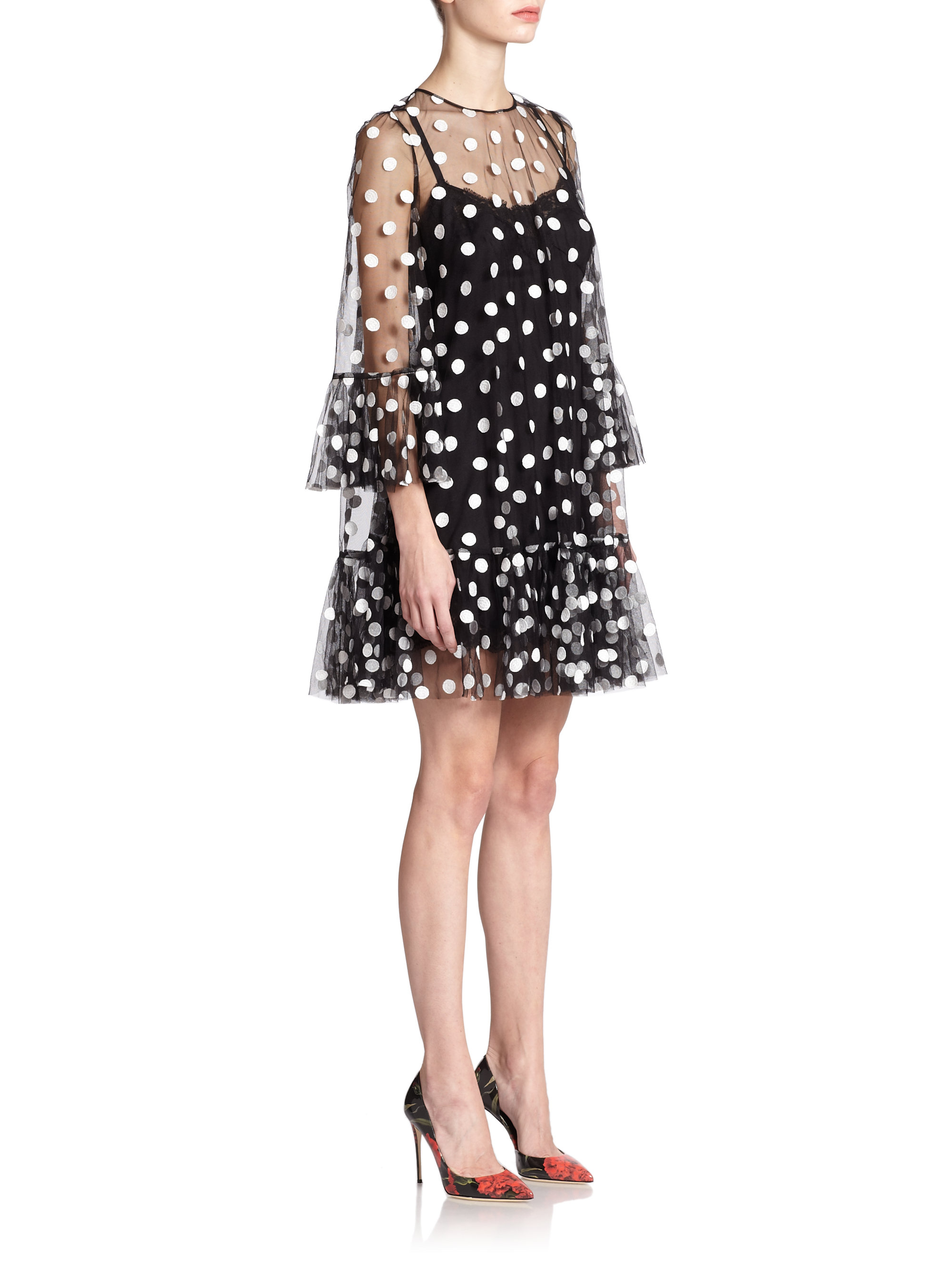 Lyst - Dolce & Gabbana Tulle Polka-dot Babydoll Dress In Black