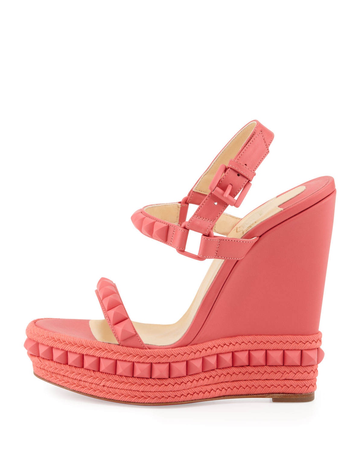 Christian louboutin Cataclou Studded Wedge Sandal Pink in Pink | Lyst