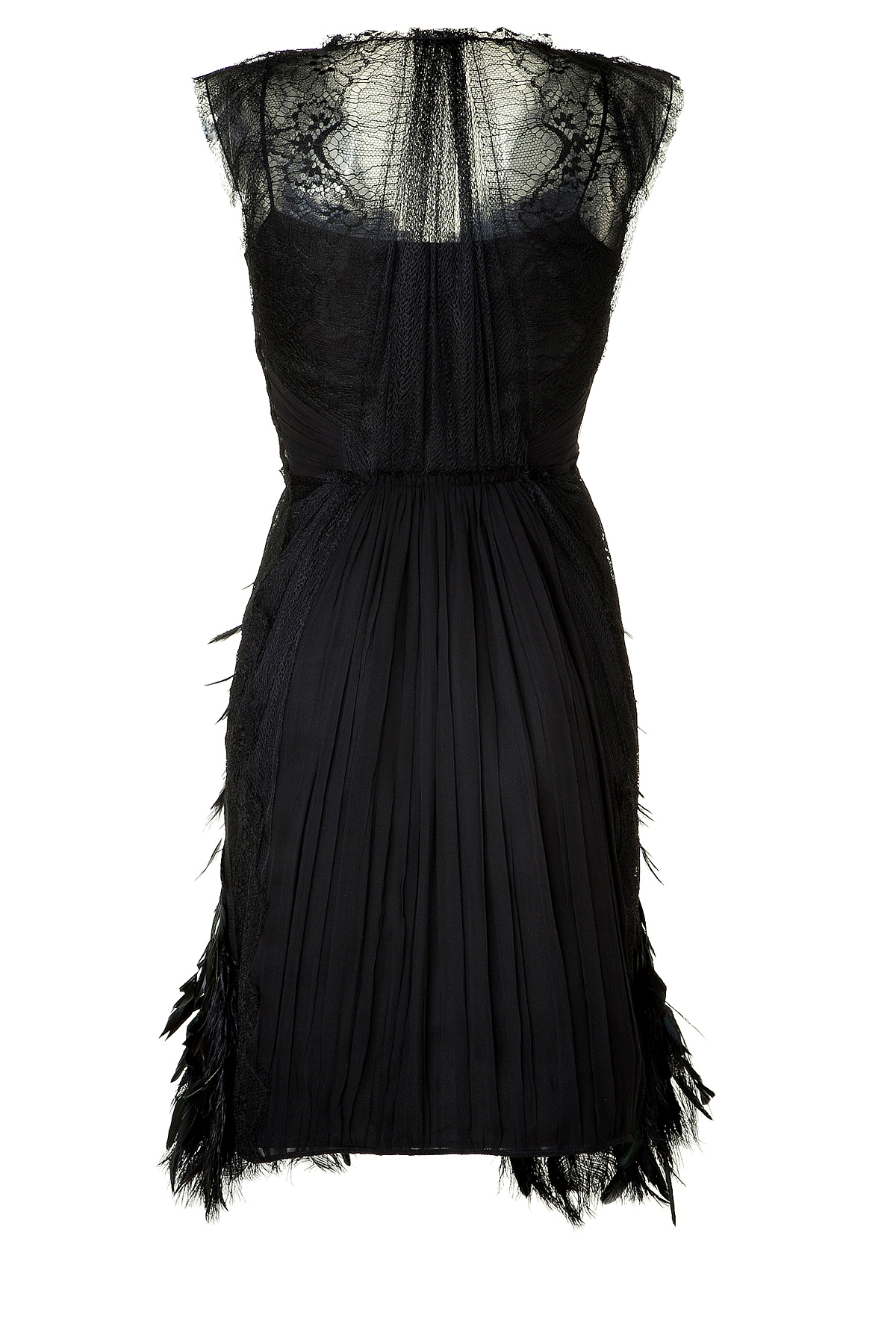 Lyst - Alberta Ferretti Chiffon Dress With Feather Trim - Black in Black