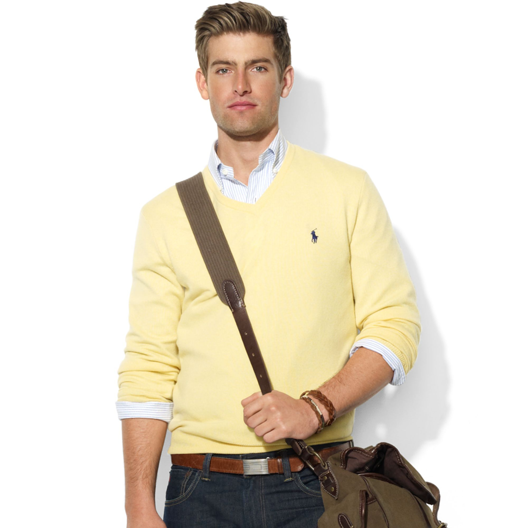 Ralph lauren Vneck Merino Wool Sweater in Yellow for Men | Lyst