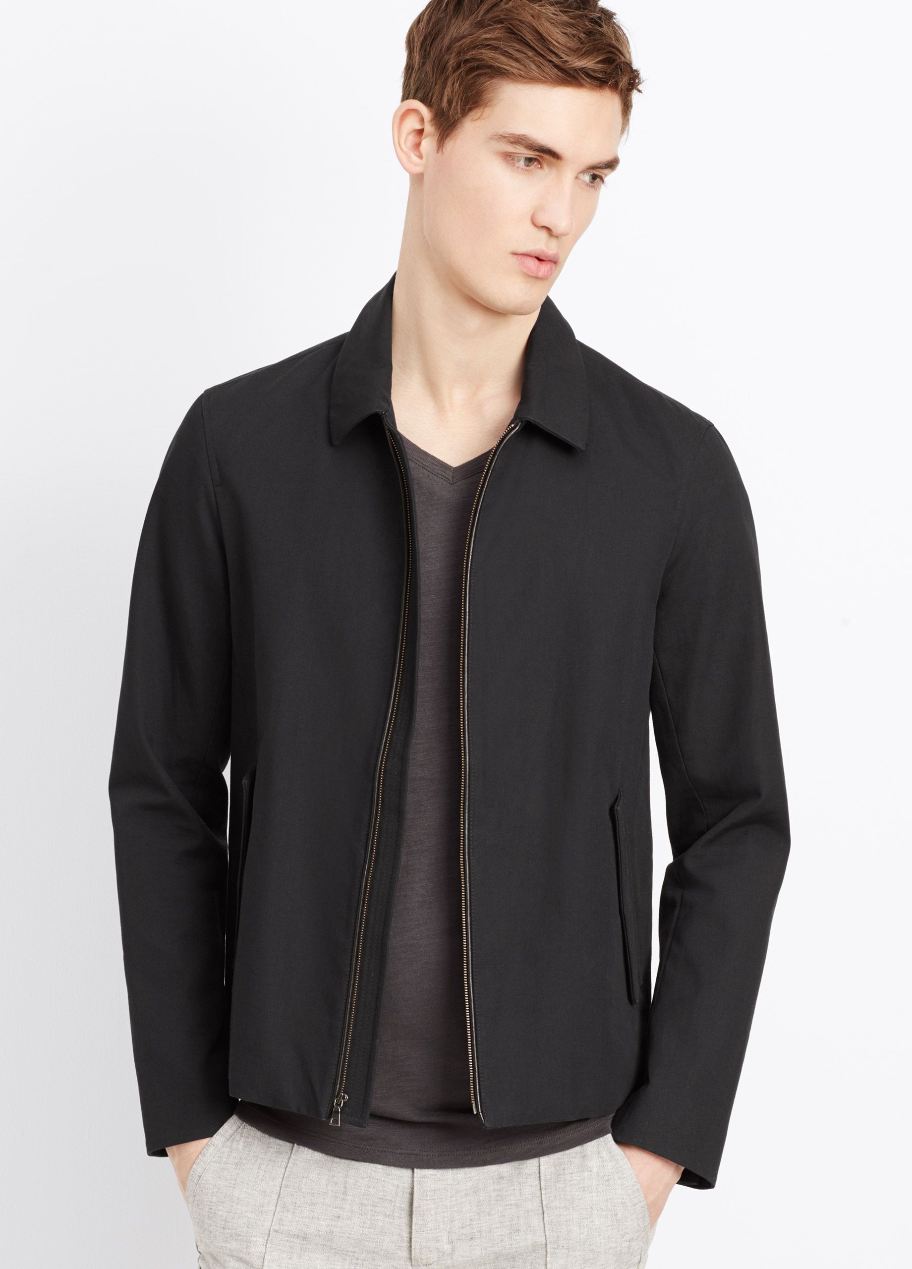 Lyst - Vince Bonded Cotton Jacket With Leather Detail in Black for Men