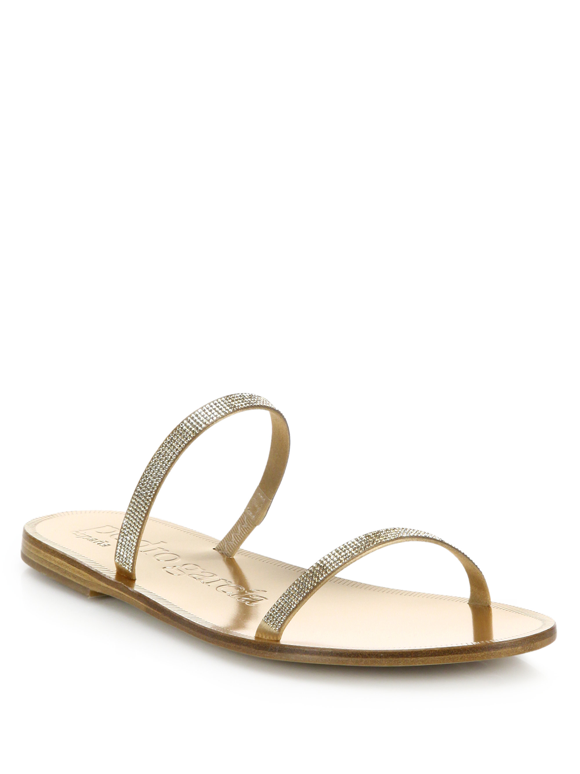 Pedro Garcia Irma Jeweled Satin Double-strap Sandals in Gold | Lyst