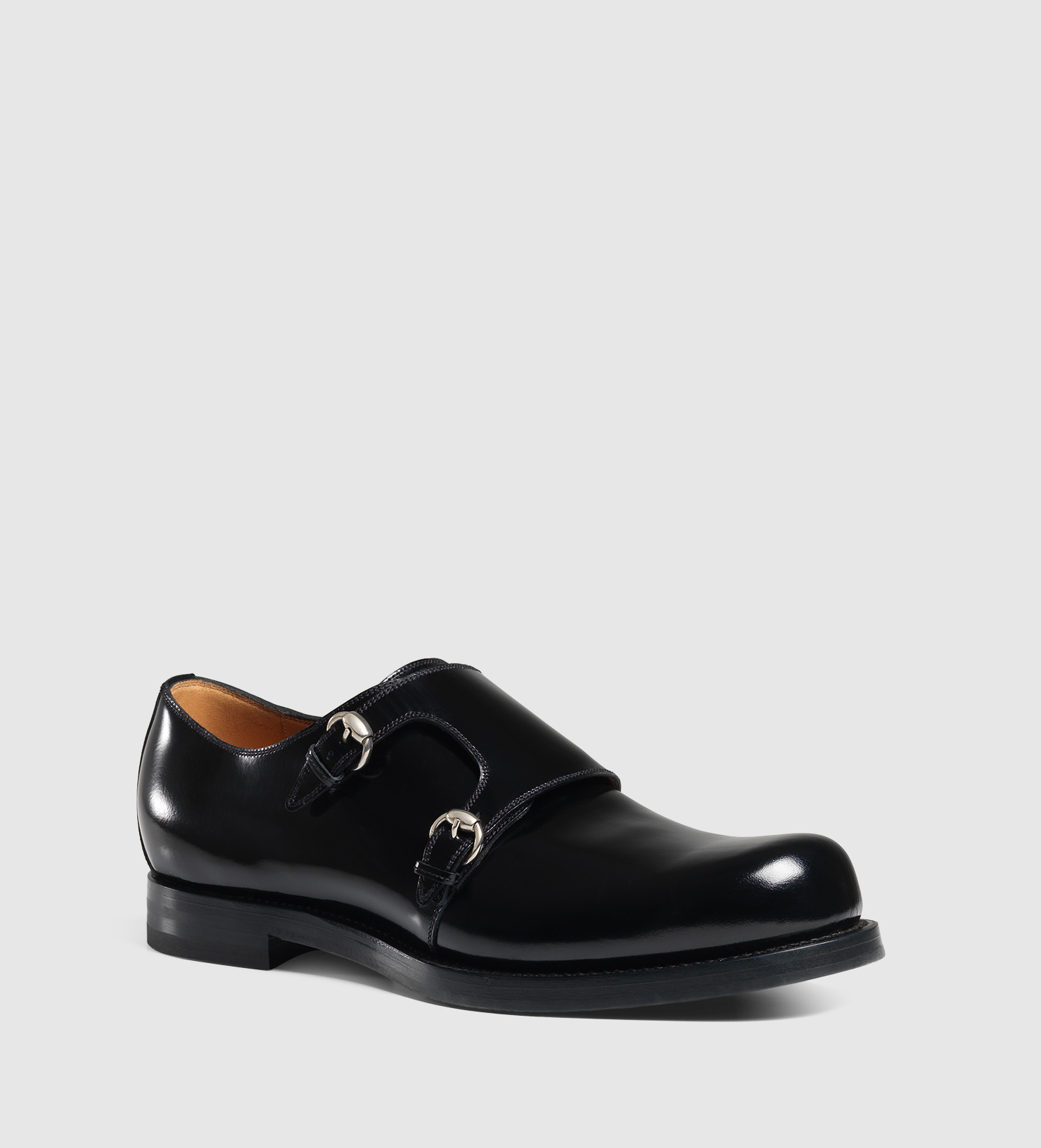 Lyst - Gucci Shiny Leather Monk Strap Shoe in Black for Men