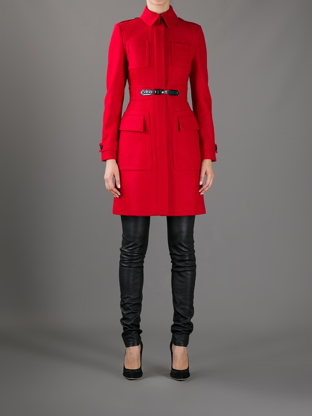 Lyst - Burberry Fitted Coat in Red