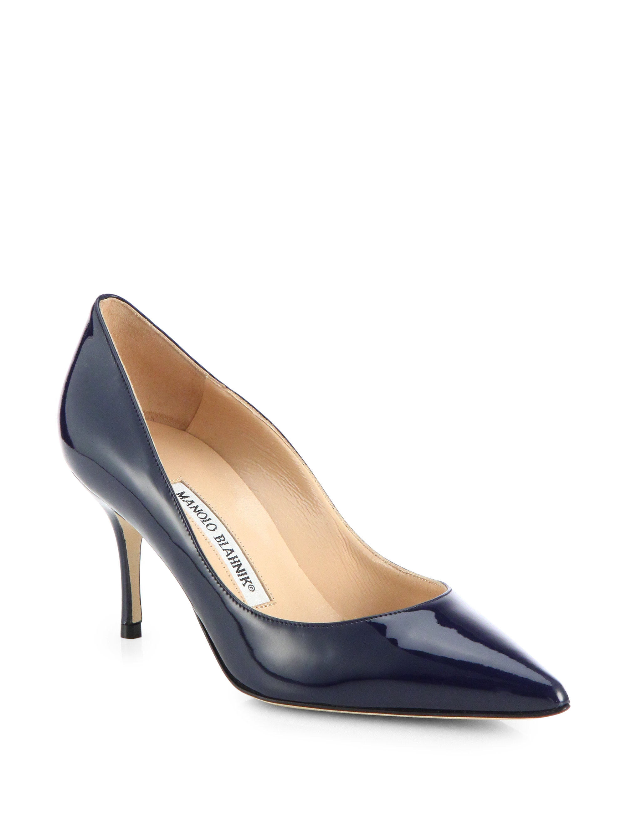 Lyst - Manolo Blahnik Nausikaba Scooped Patent Leather Pumps in Blue