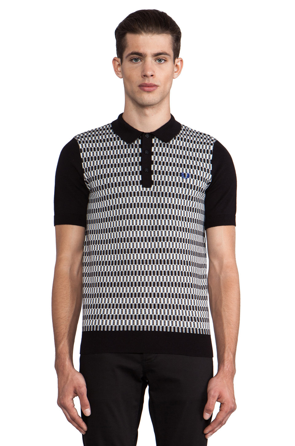 black fred perry knitted polo shirt