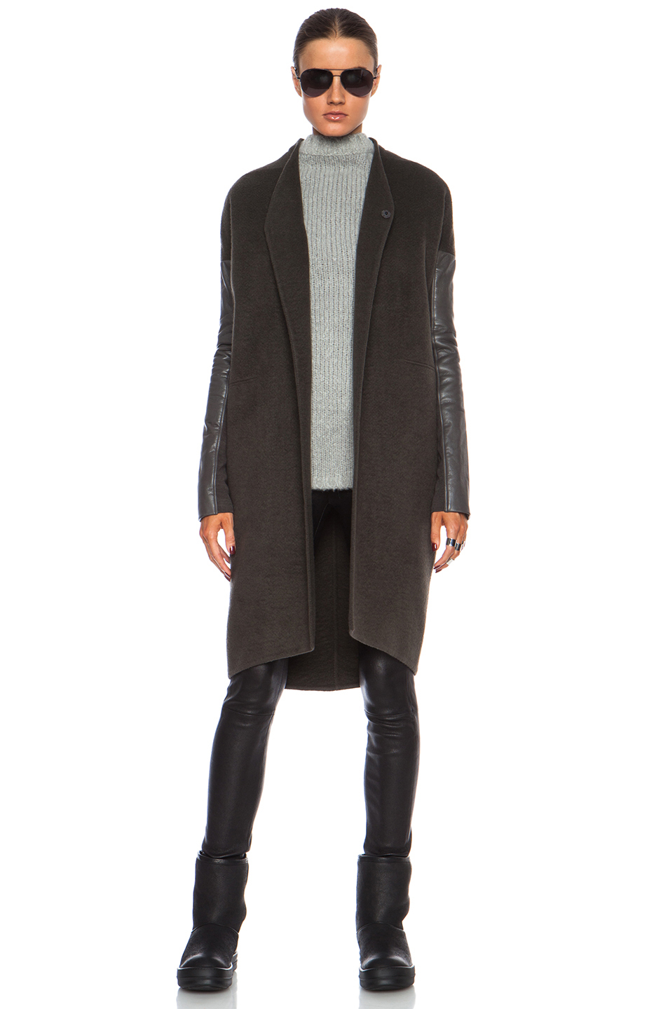 Pea Coat With Leather Sleeves Tradingbasis Elie Tahari Black Wool Blend And Faux Leather Sleeve Peacoat In For Men Lyst
