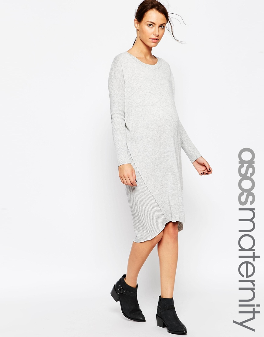 Asos Maternity Oversized Jumper Dress in Gray | Lyst