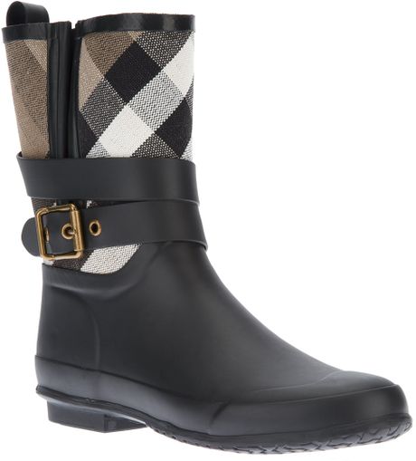 Burberry London Checked Rain Boot in Black | Lyst