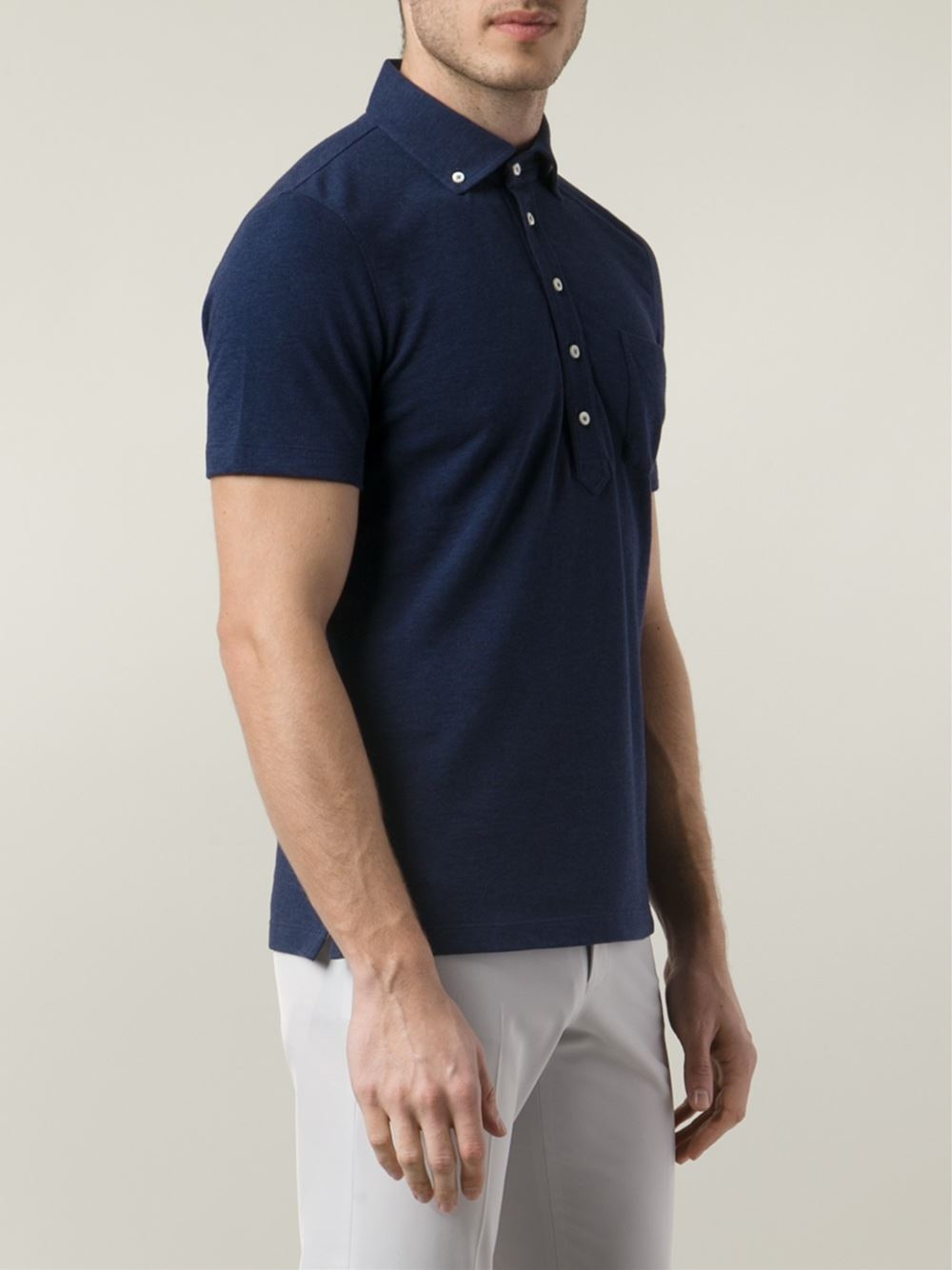 Lyst - Brunello Cucinelli Button-Down Collar Polo Shirt in Blue for Men