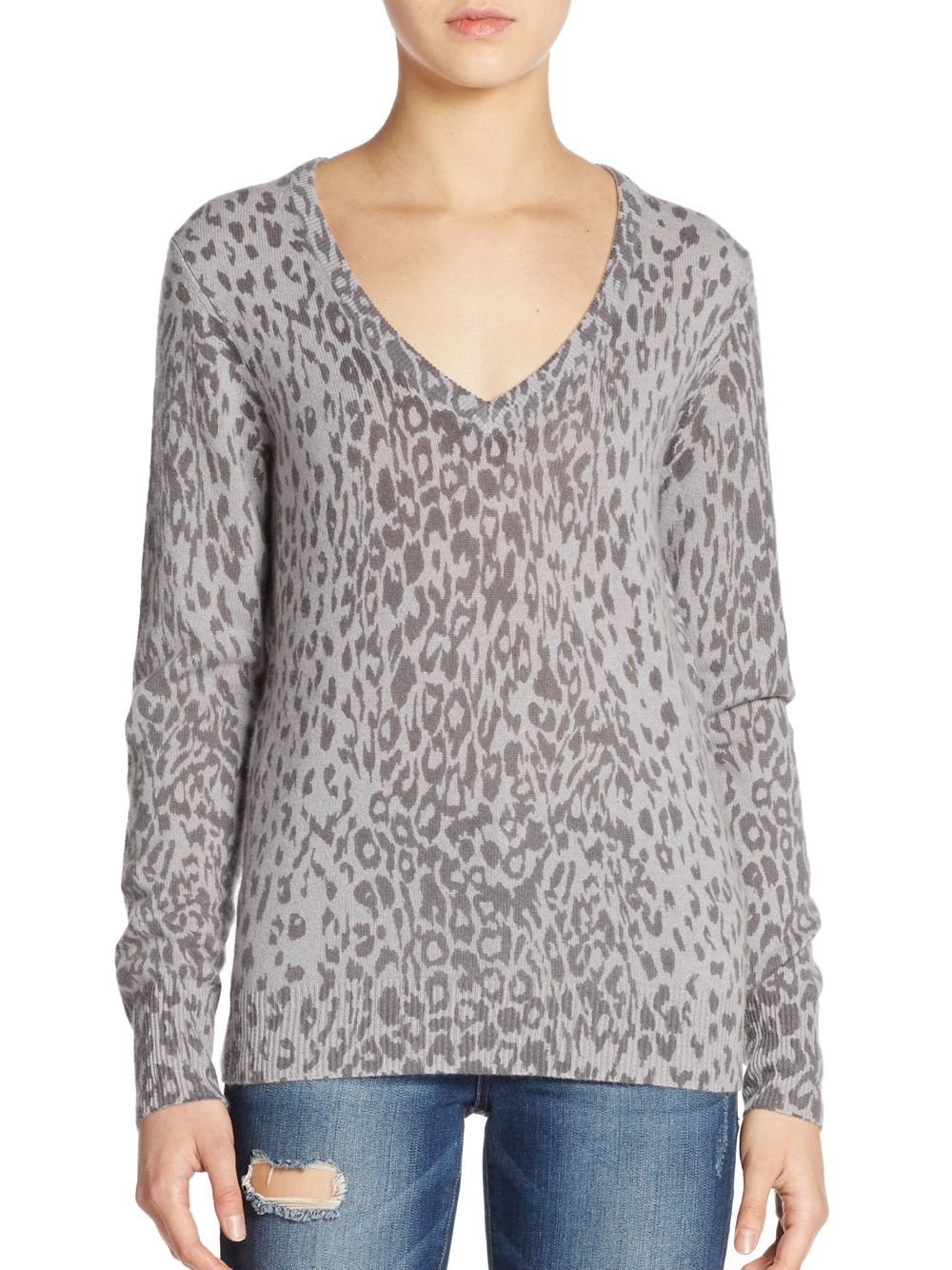 Equipment Cecile Cashmere Animal-print Sweater in Gray | Lyst