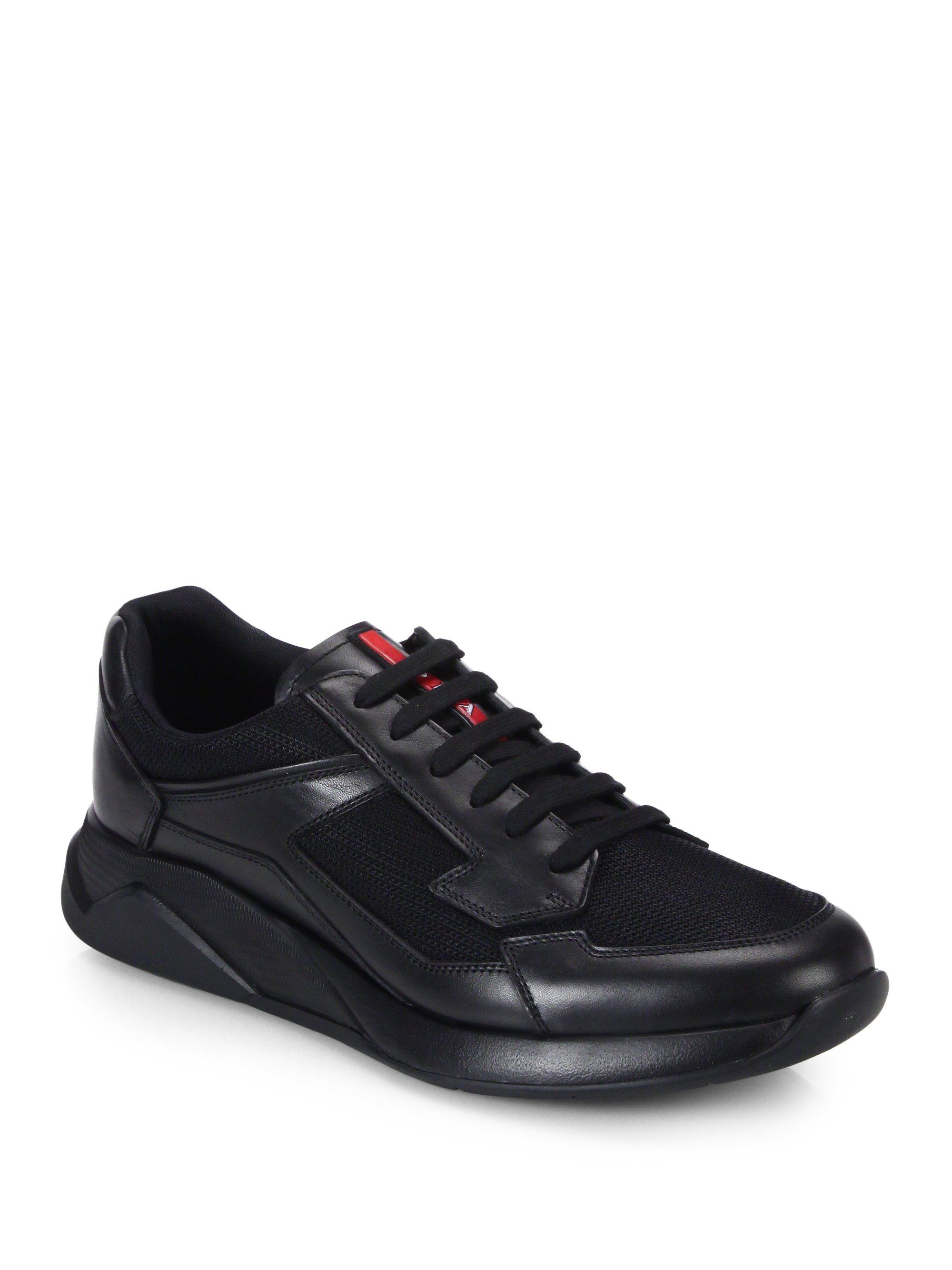 Lyst - Prada Leather Running Sneakers in Black for Men