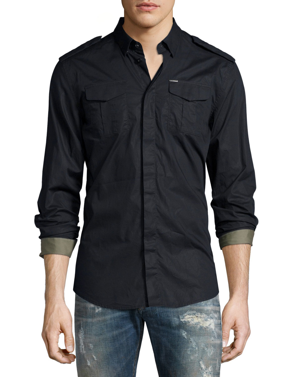 Lyst - Diesel S-haul Long-sleeve Military Shirt in Black for Men