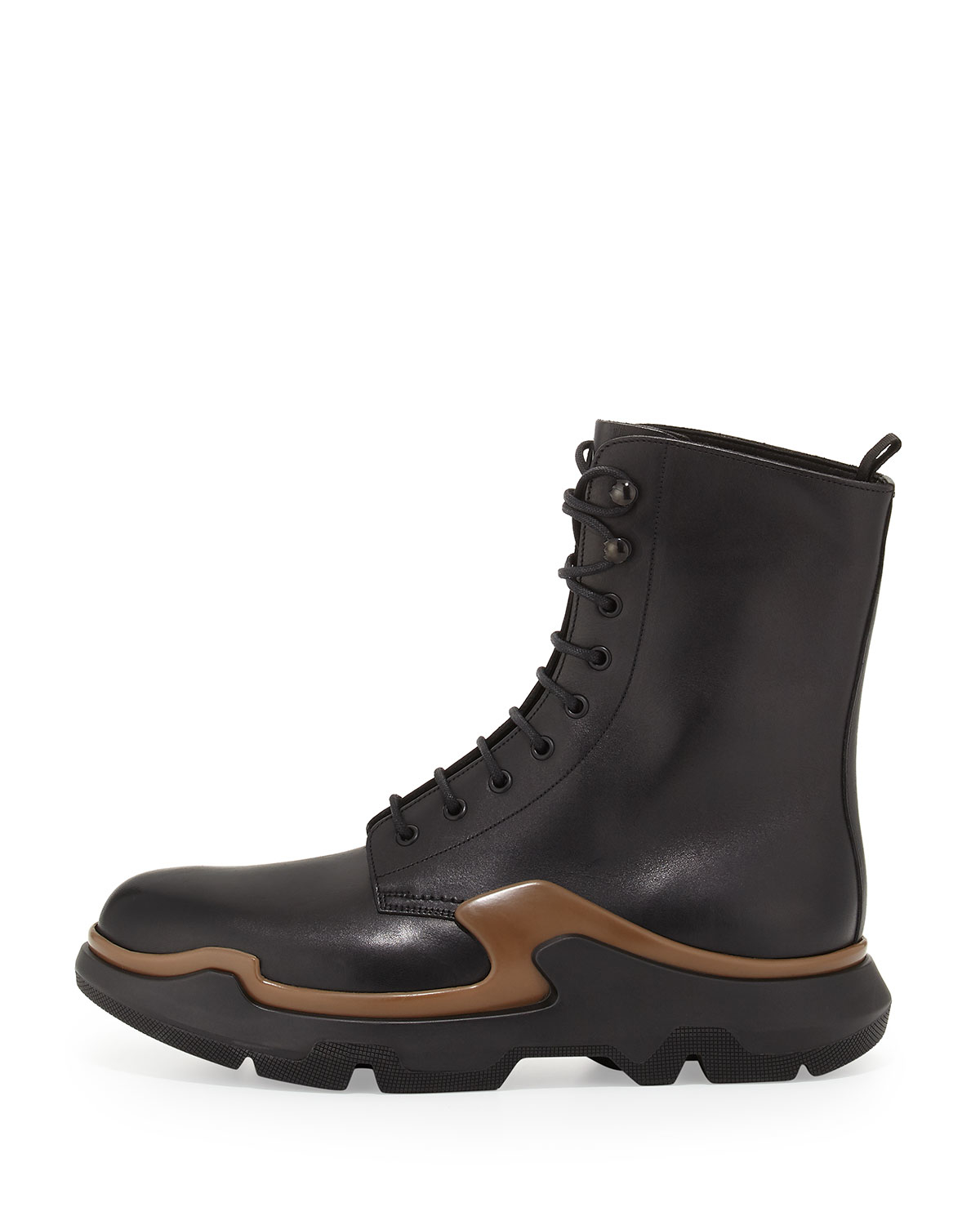 Lyst - Prada Runway Lace-up Leather Boots in Black