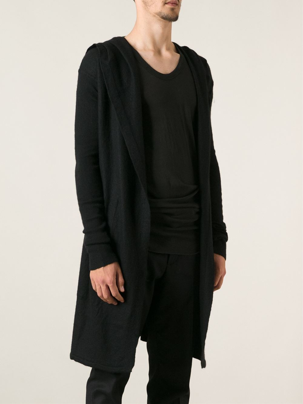 Rick owens Long Hooded Cardigan in Black for Men Lyst