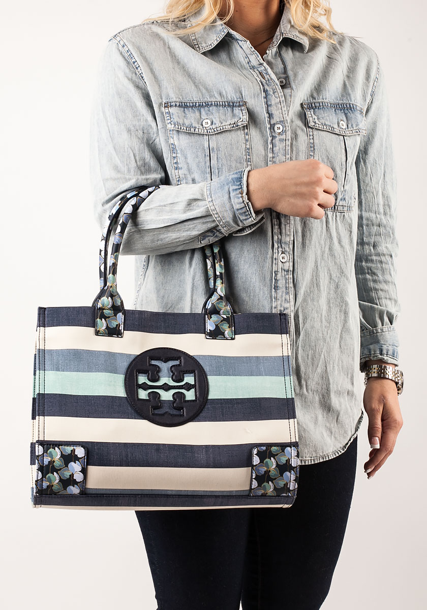 ella linen stripe tote bag