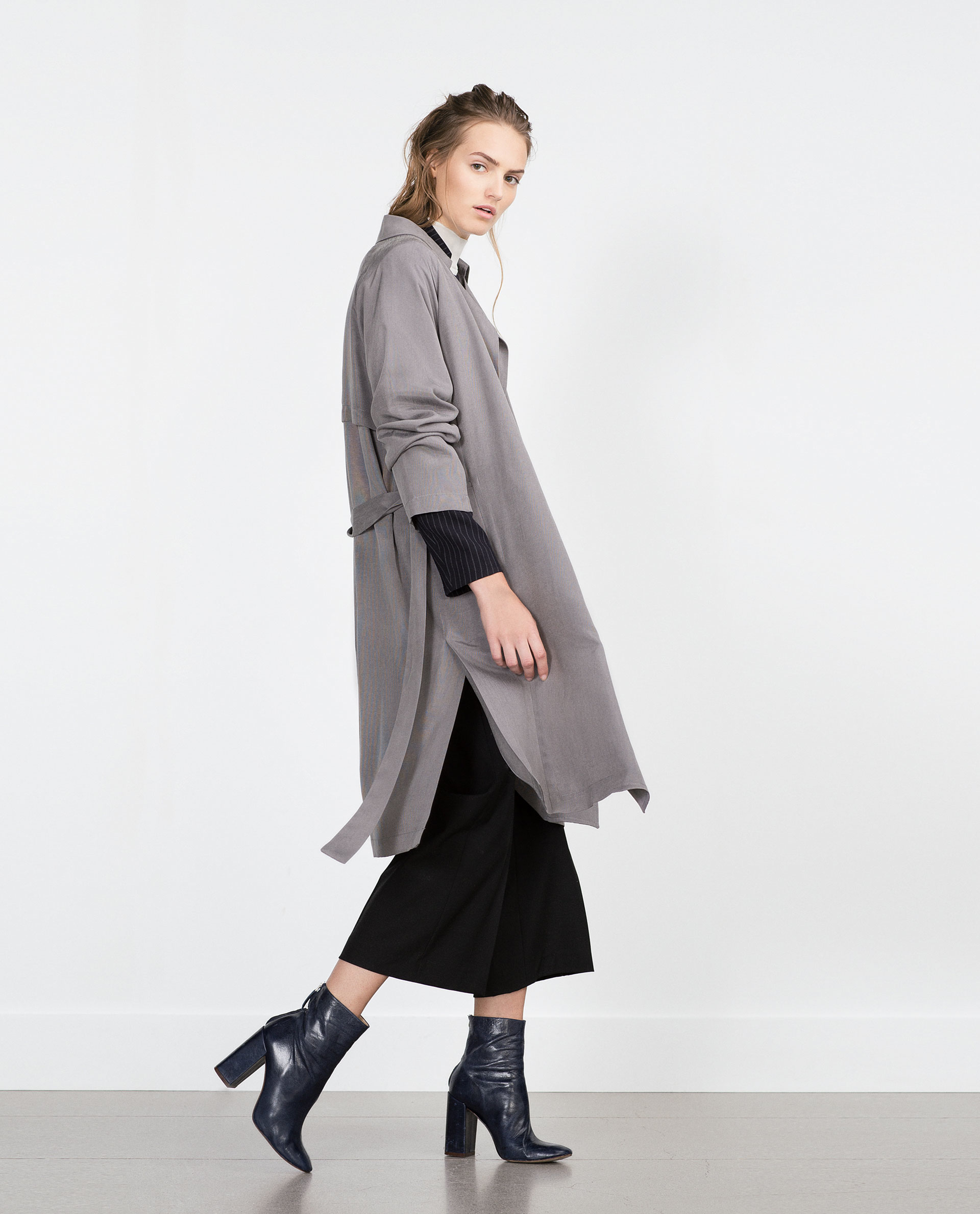 Zara Flowing Trench Coat in Gray | Lyst