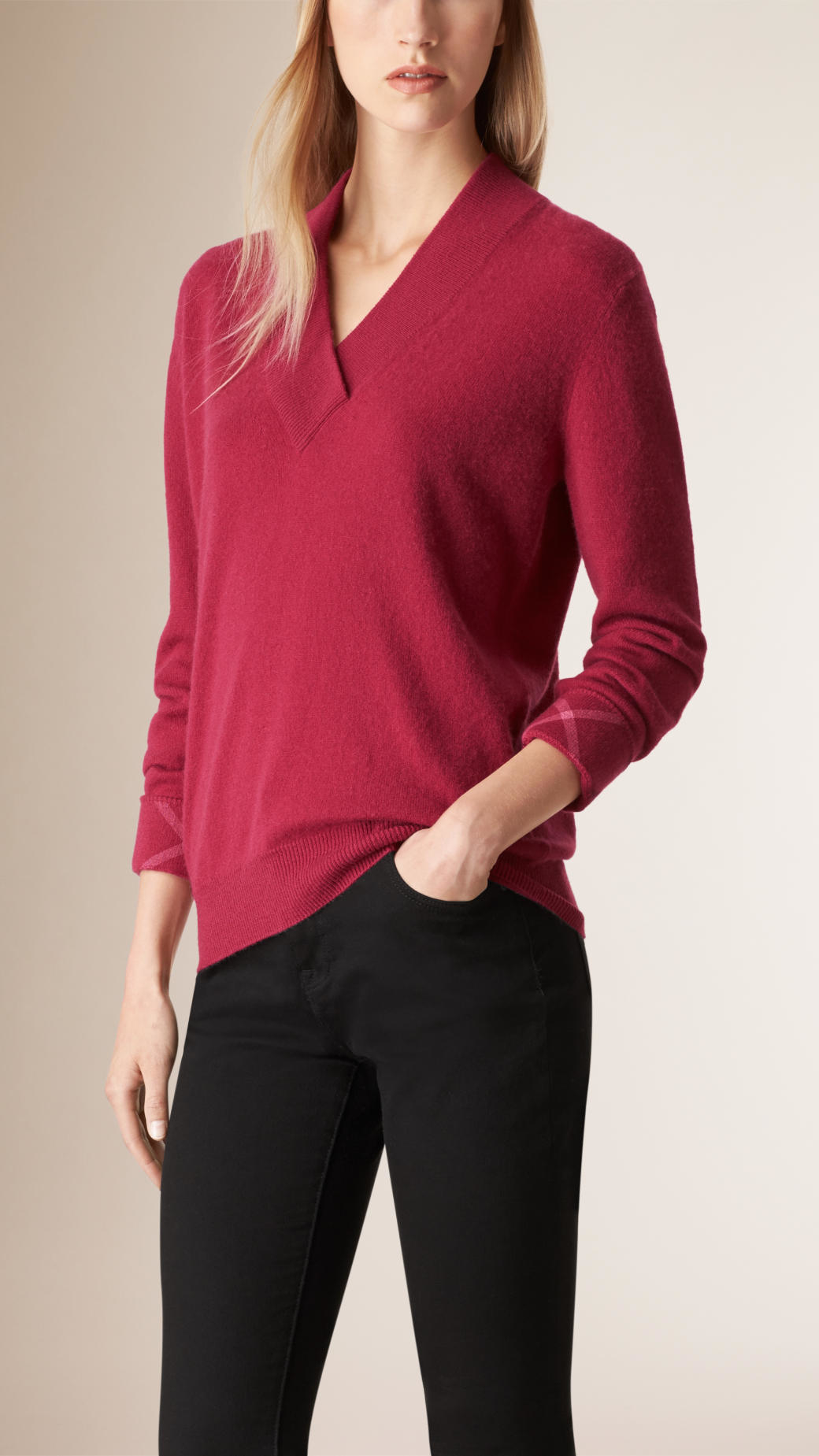 Burberry Shawl Collar Cashmere Sweater in Pink | Lyst