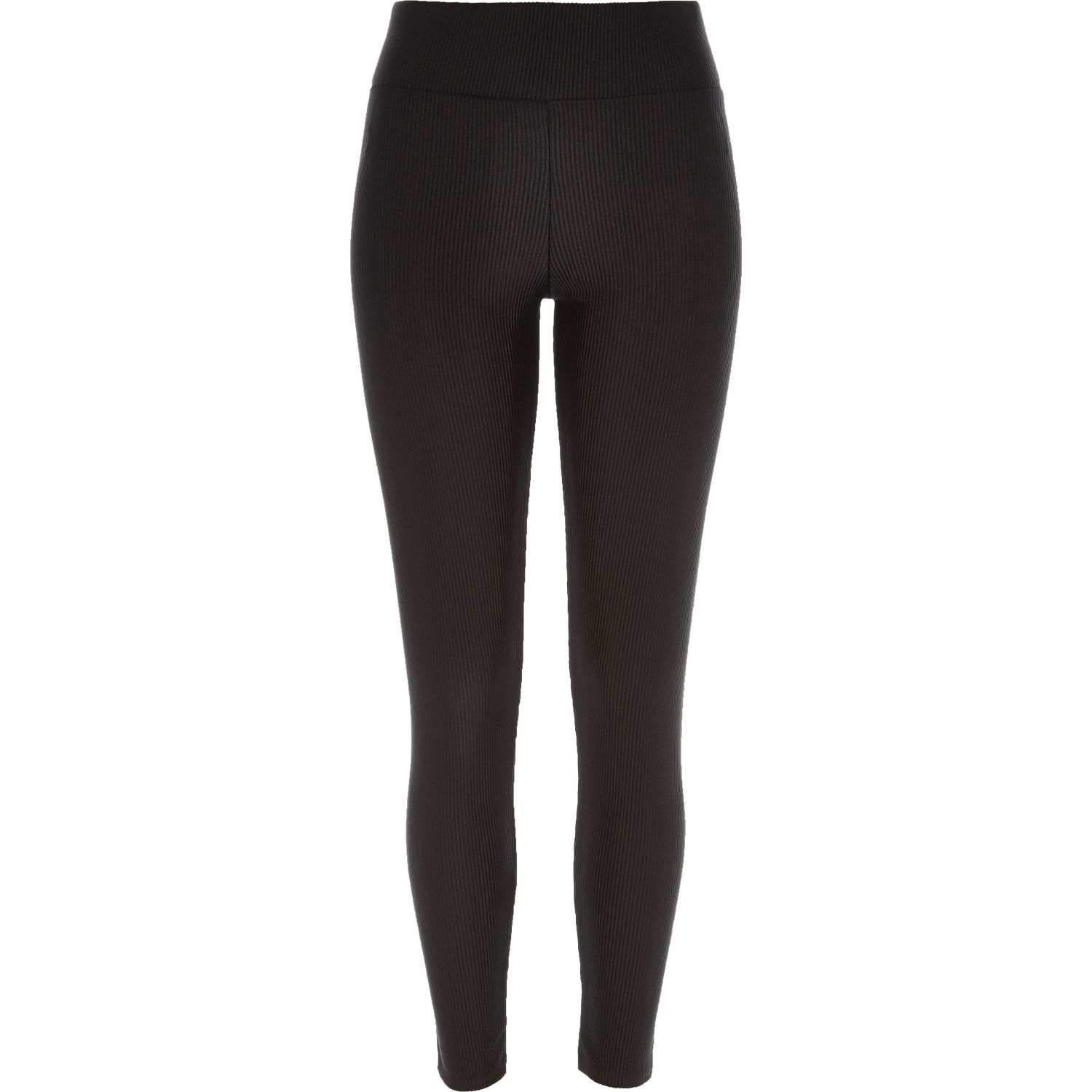 River island Black Ribbed High Waisted Shiny Leggings in Black | Lyst
