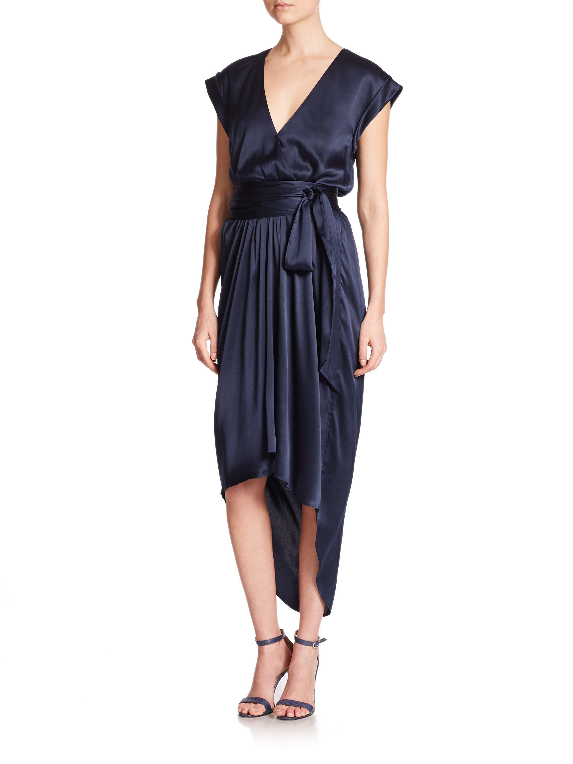 Lyst - Alice + olivia Toni Stretch Silk Satin Wrap-effect Dress in Blue