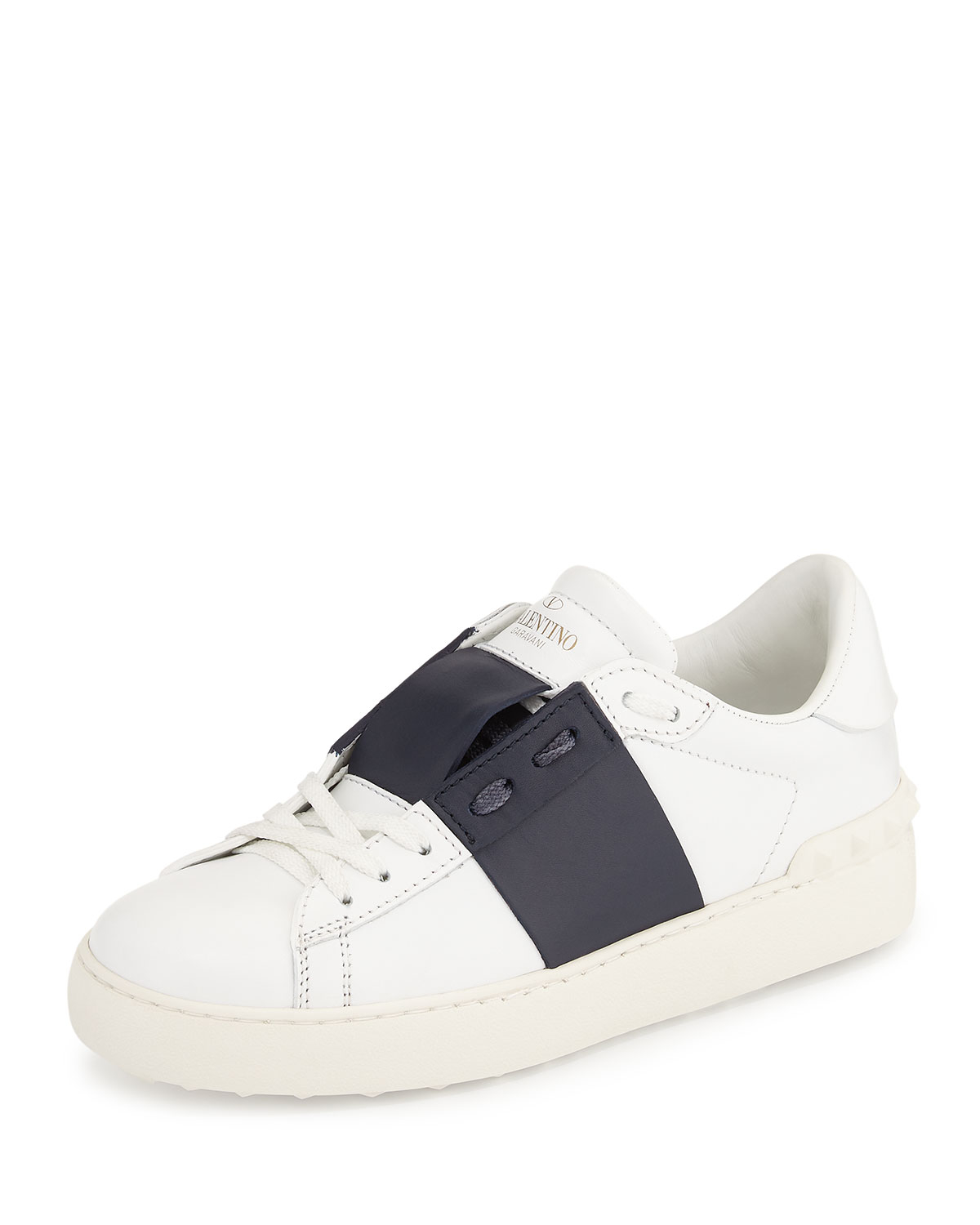 Lyst - Valentino Rockstud Two-Tone Open-Laced Sneaker in White