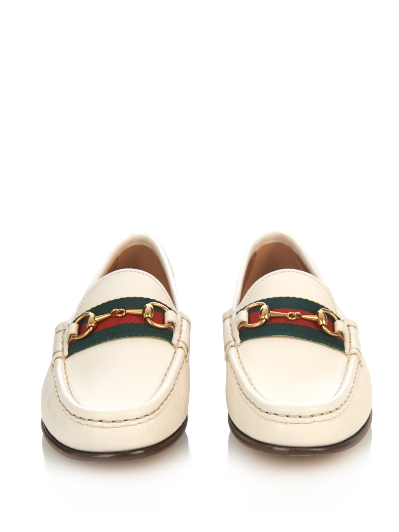 Gucci Horsebit and Web Leather Loafers in White | Lyst