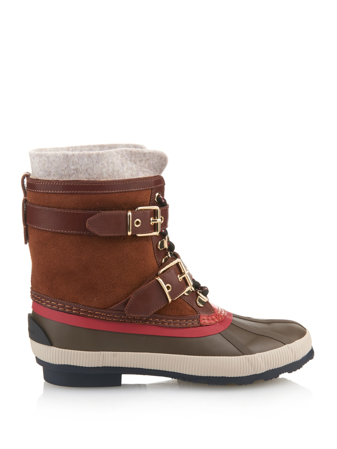 Lyst Burberry ShearlingLined Suede Duck Boots in Natural