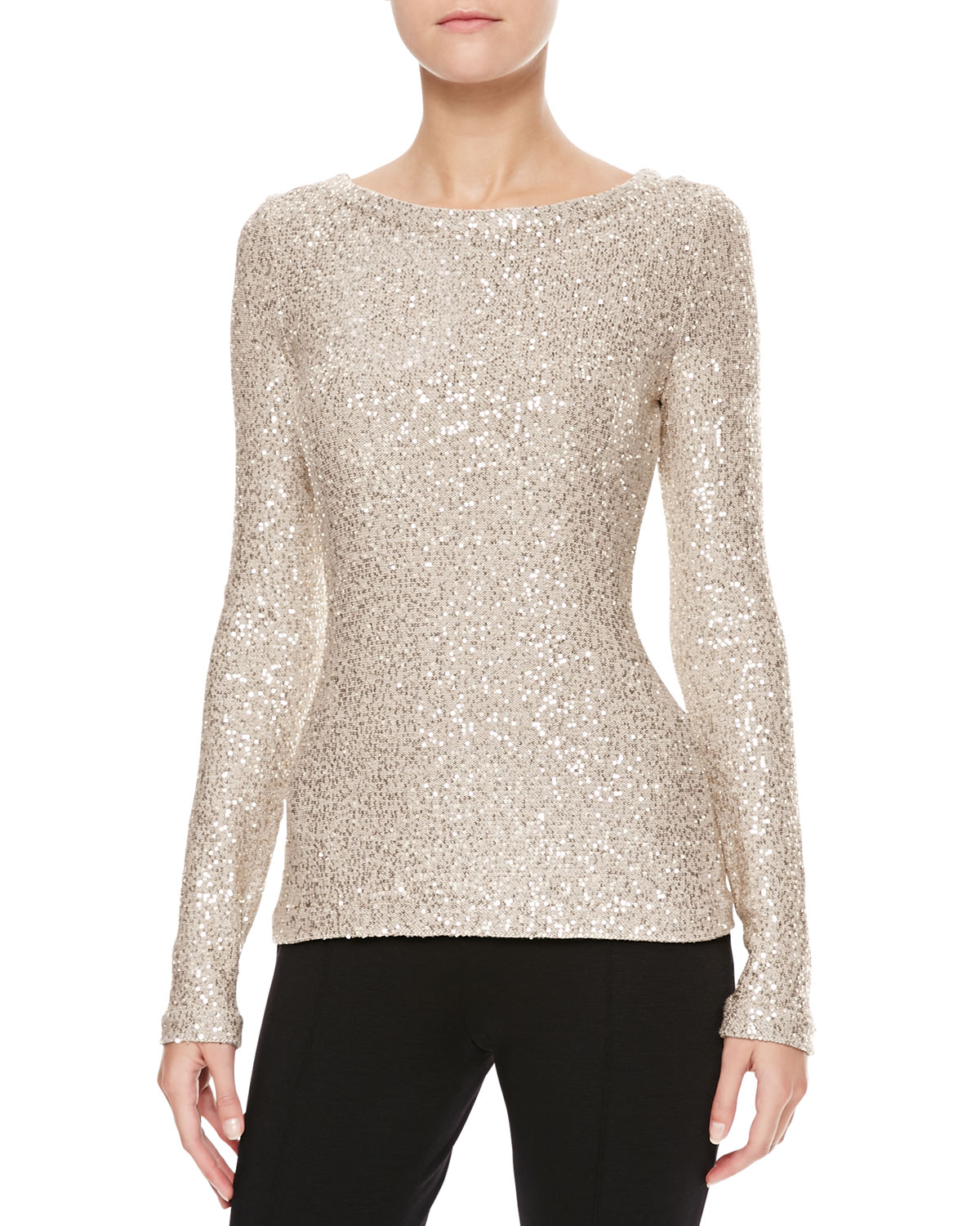 Lyst - Oscar De La Renta Long-Sleeve Sequin Sweater in Metallic