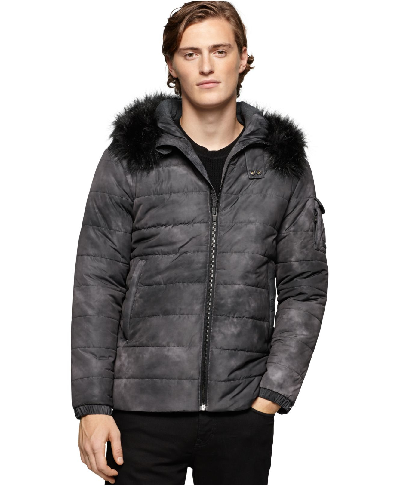 Lyst Calvin Klein Jeans Faux Fur Trim Hooded Puffer Jacket In Gallery Previously Sold At Macy S Men Seerer Jackets
