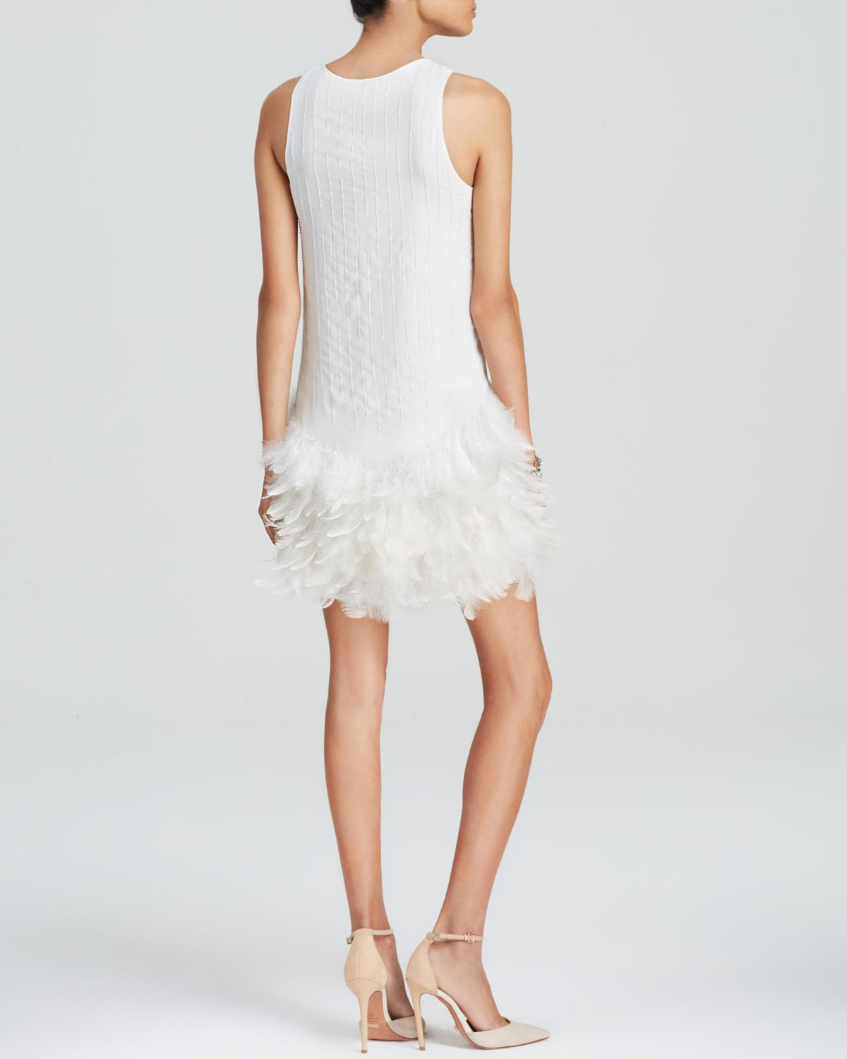 Cynthia steffe Dress - Hattie Sleeveless Beaded Feather Skirt in White ...