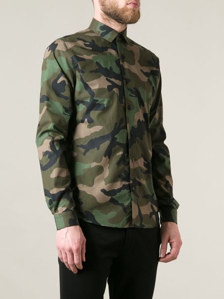 Valentino Camouflage Print Shirt in Green for Men | Lyst
