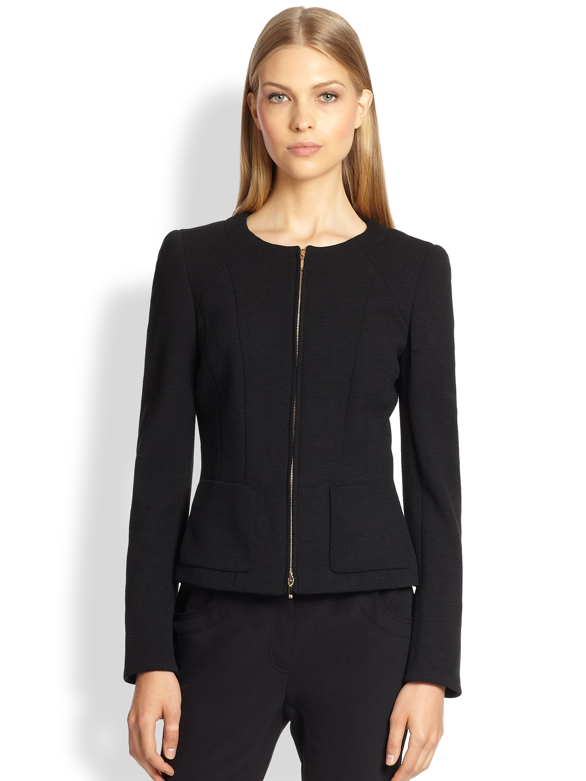 Escada Collarless ZipFront Jacket in Black Lyst