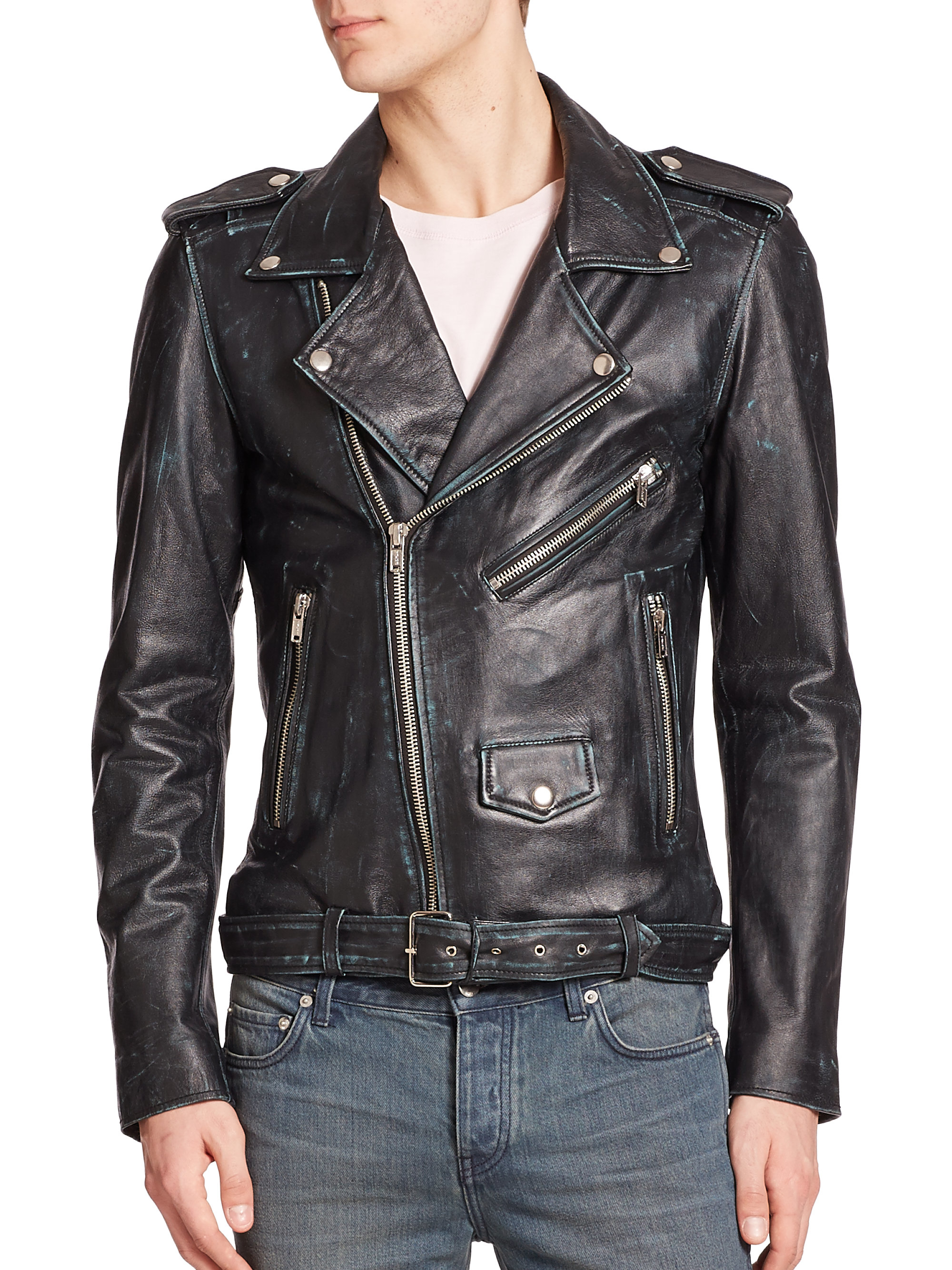 Lyst - Blk Dnm Scratched Leather Moto Jacket in Blue for Men