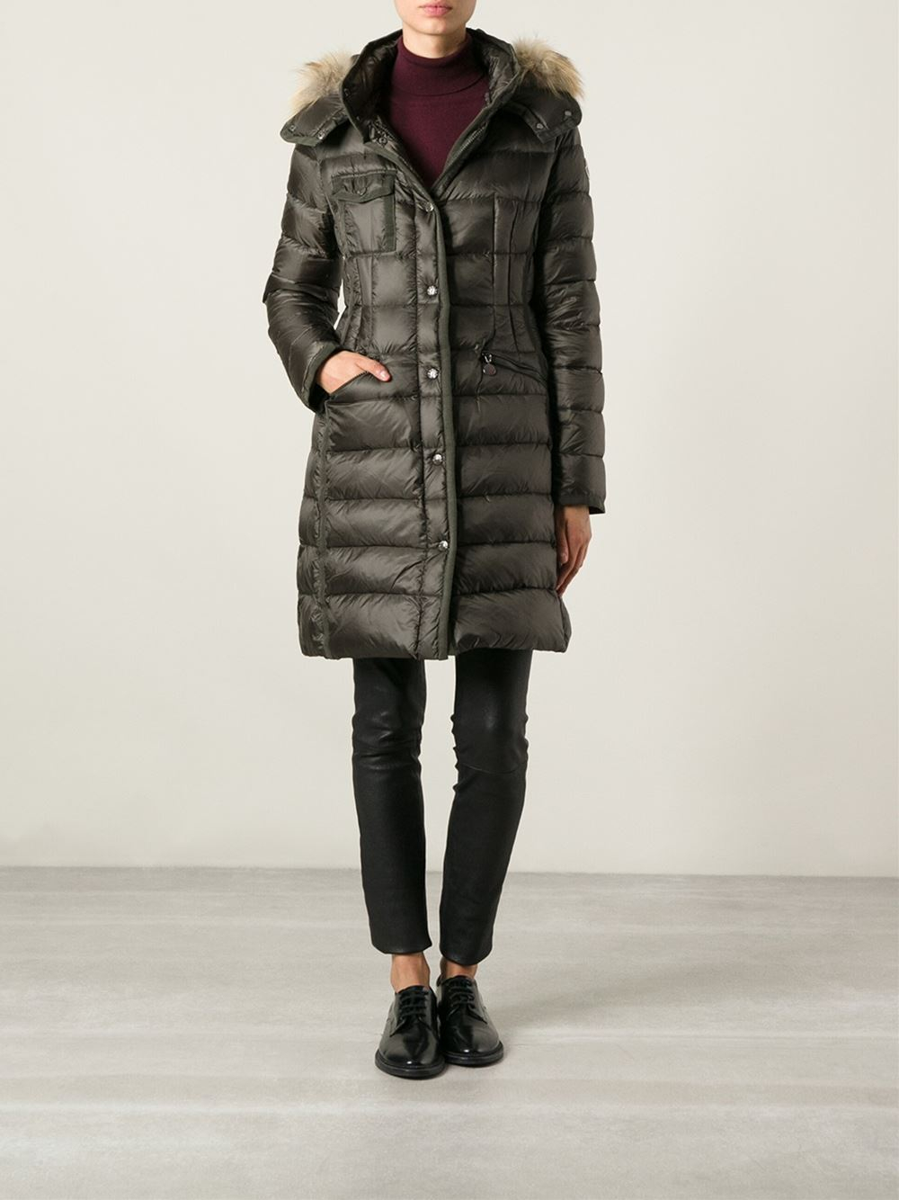 Moncler 'Hermifur' Padded Coat in Green - Lyst