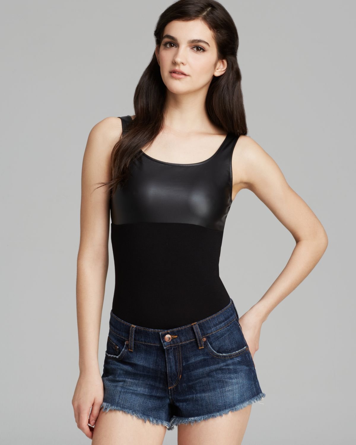 Guess Bodysuit Faux Leather in Black | Lyst